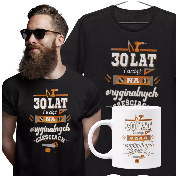 Koszulka z kubkiem na urodziny na 30 TRZYDZIESTKĘ z napisem 30 LAT i wciąż na oryginalnych częściach (4).webp