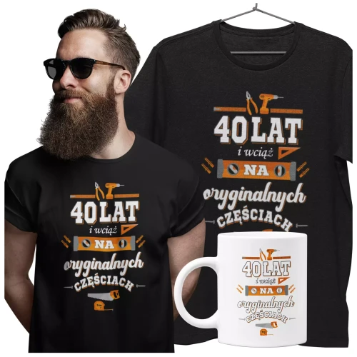 Koszulka z kubkiem na urodziny na 40 CZERDZISTKĘ z napisem 40 LAT i wciąż na oryginalnych częściach (5).webp