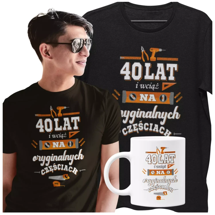 Koszulka z kubkiem na urodziny na 40 CZERDZISTKĘ z napisem 40 LAT i wciąż na oryginalnych częściach (9).webp