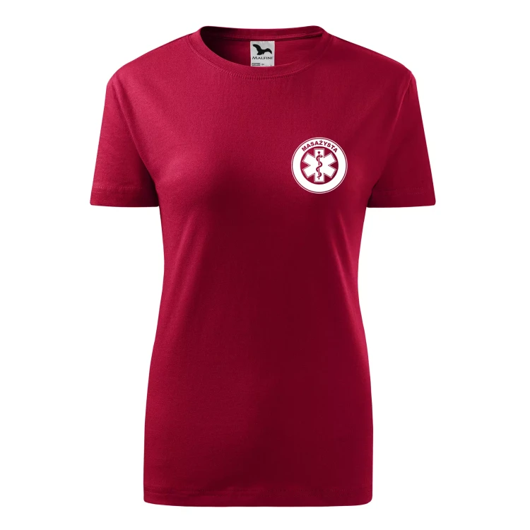 Koszulka damska medyczna z krótkim rękawem z logo na sercu i plecach z nadrukiem MASAŻYSTA logo 160g koszulka krótki rękaw WSZYSTKIE KOLORY  (11).webp