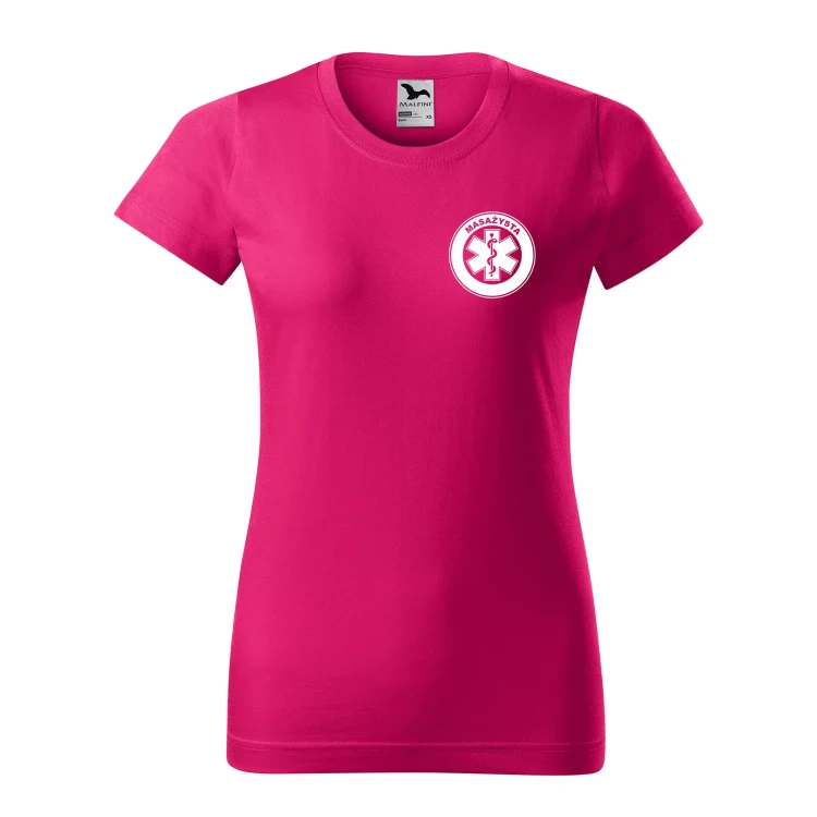 Koszulka damska medyczna z krótkim rękawem z logo na sercu i plecach z nadrukiem MASAŻYSTA logo 160g koszulka krótki rękaw WSZYSTKIE KOLORY  (13).webp
