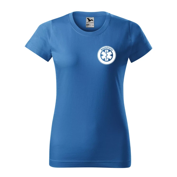 Koszulka damska medyczna z krótkim rękawem z logo na sercu i plecach z nadrukiem MASAŻYSTA logo 160g koszulka krótki rękaw WSZYSTKIE KOLORY  (15).webp