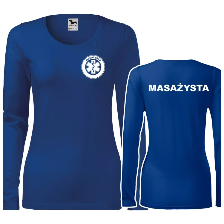 Koszulka damska z długim rękawem Slim 139 z logo własnym nadrukiem MASAŻYSTA na sercu i plecach odzież reklamowa 180 gm² WSZYSTKIE KOLORY (5).webp