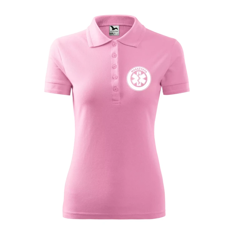 Koszulka damska polo z logo na sercu i plecach z nadrukiem MASAŻYSTA logo firmy 200 gm² Pique Polo 210 koszulka polo WSZYSTKIE KOLORY (9).webp