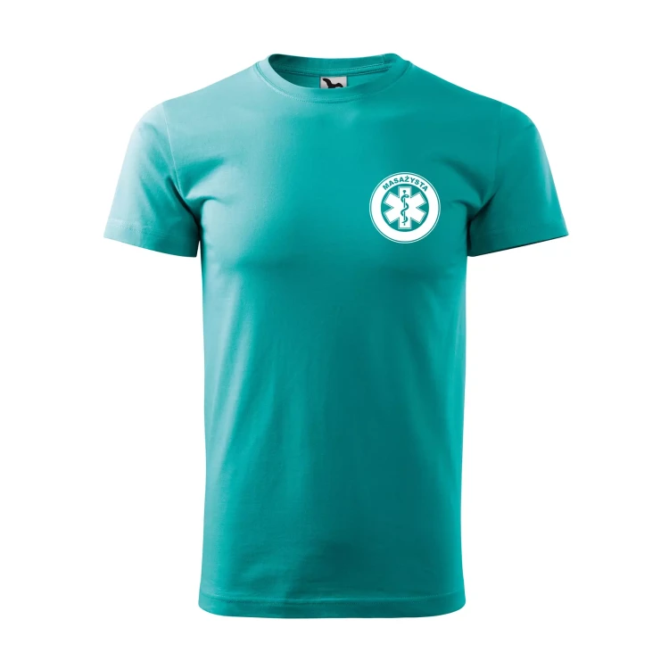 Koszulka z krótkim rękawem z logo na sercu i plecach męska z nadrukiem MASAŻYSTA 160g BASIC 129 koszulka krótki rękaw WSZYSTKIE KOLORY (4).webp