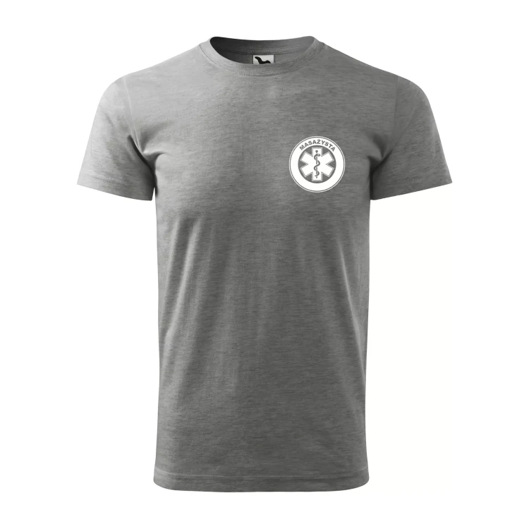 Koszulka z krótkim rękawem z logo na sercu i plecach męska z nadrukiem MASAŻYSTA 160g BASIC 129 koszulka krótki rękaw WSZYSTKIE KOLORY (31).webp