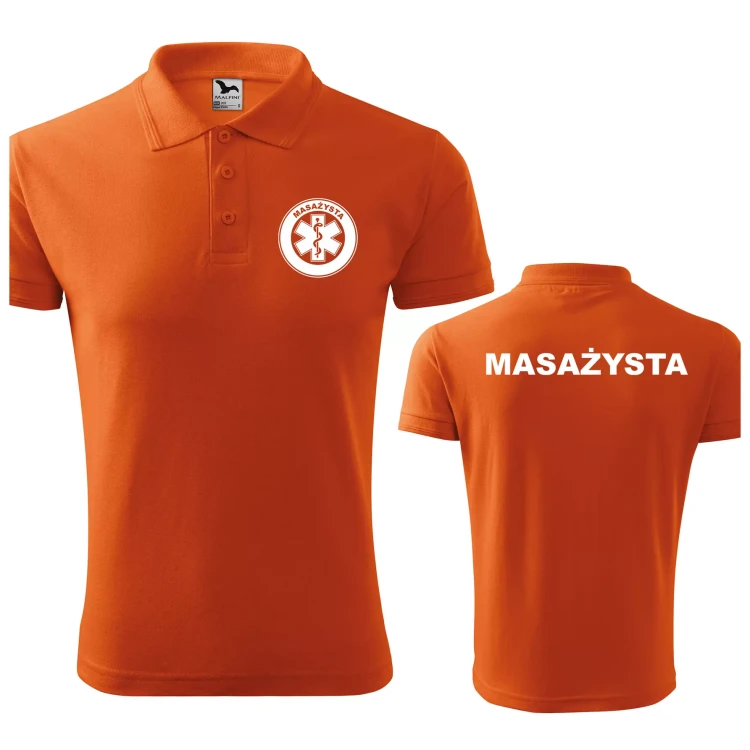Koszulka polo męska z logo na sercu i plecach z nadrukiem MASAŻYSTA 200g Pique Polo 203 koszulka polo WSZYSTKIE KOLORY (1).webp