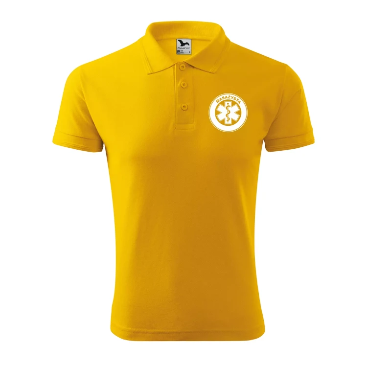 Koszulka polo męska z logo na sercu i plecach z nadrukiem MASAŻYSTA 200g Pique Polo 203 koszulka polo WSZYSTKIE KOLORY (3).webp