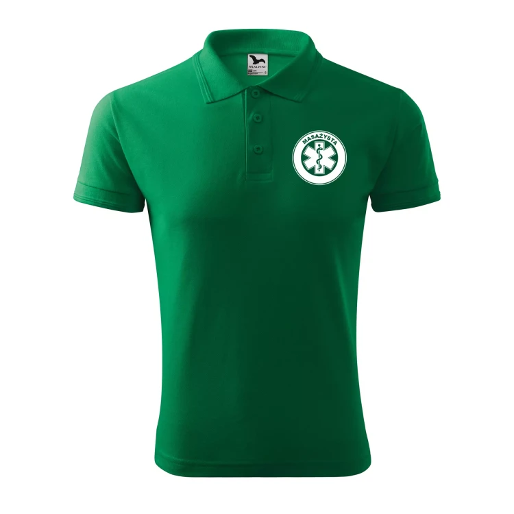 Koszulka polo męska z logo na sercu i plecach z nadrukiem MASAŻYSTA 200g Pique Polo 203 koszulka polo WSZYSTKIE KOLORY (4).webp