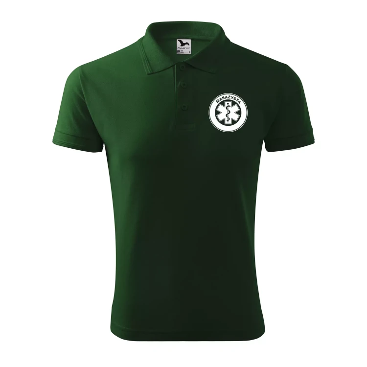 Koszulka polo męska z logo na sercu i plecach z nadrukiem MASAŻYSTA 200g Pique Polo 203 koszulka polo WSZYSTKIE KOLORY (5).webp