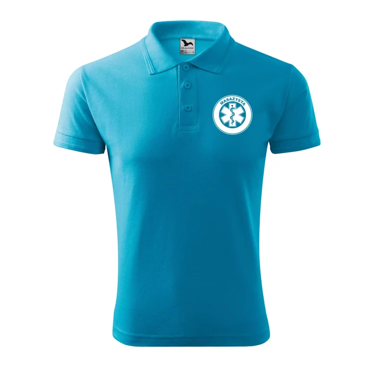 Koszulka polo męska z logo na sercu i plecach z nadrukiem MASAŻYSTA 200g Pique Polo 203 koszulka polo WSZYSTKIE KOLORY (6).webp