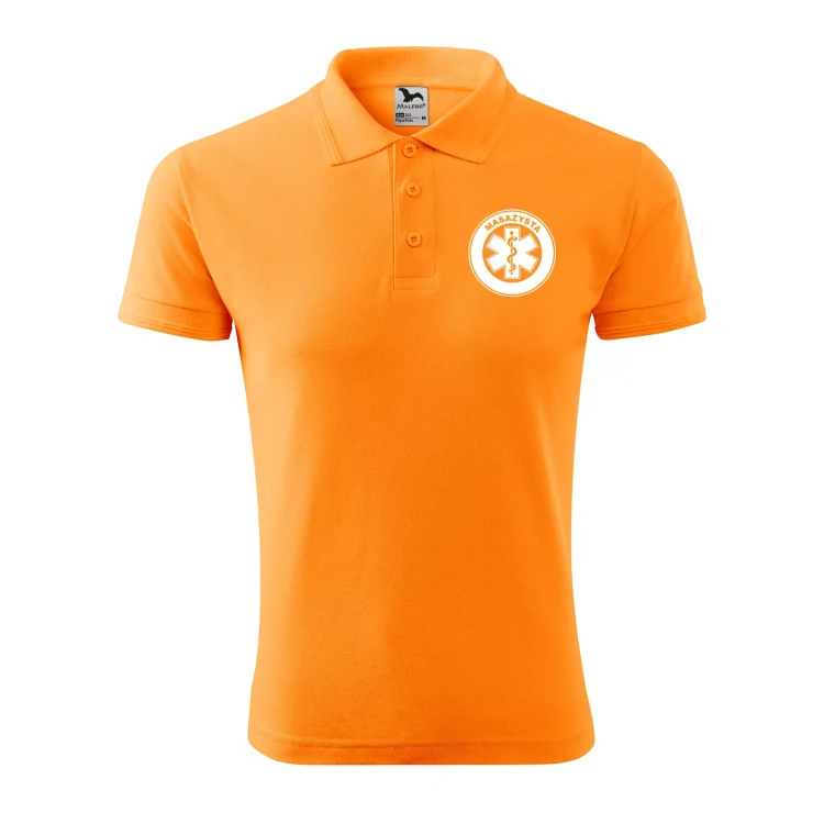 Koszulka polo męska z logo na sercu i plecach z nadrukiem MASAŻYSTA 200g Pique Polo 203 koszulka polo WSZYSTKIE KOLORY (11).webp