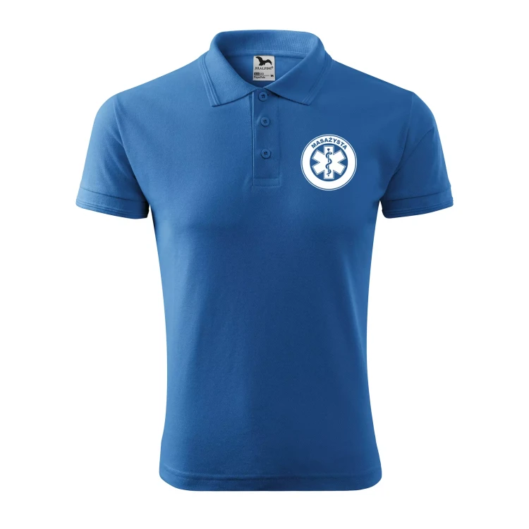 Koszulka polo męska z logo na sercu i plecach z nadrukiem MASAŻYSTA 200g Pique Polo 203 koszulka polo WSZYSTKIE KOLORY (12).webp