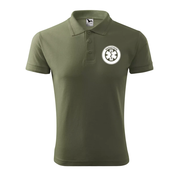 Koszulka polo męska z logo na sercu i plecach z nadrukiem MASAŻYSTA 200g Pique Polo 203 koszulka polo WSZYSTKIE KOLORY (13).webp