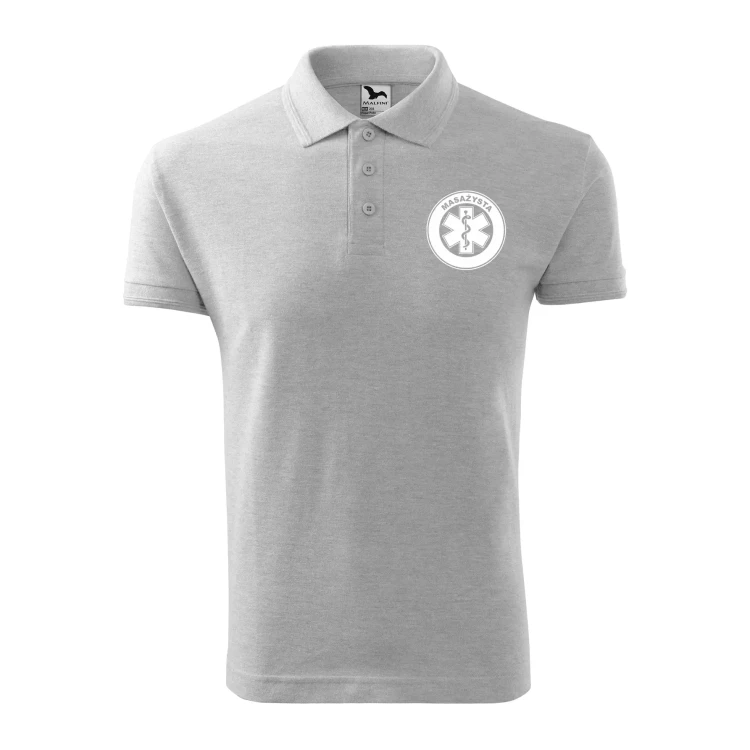 Koszulka polo męska z logo na sercu i plecach z nadrukiem MASAŻYSTA 200g Pique Polo 203 koszulka polo WSZYSTKIE KOLORY (15).webp