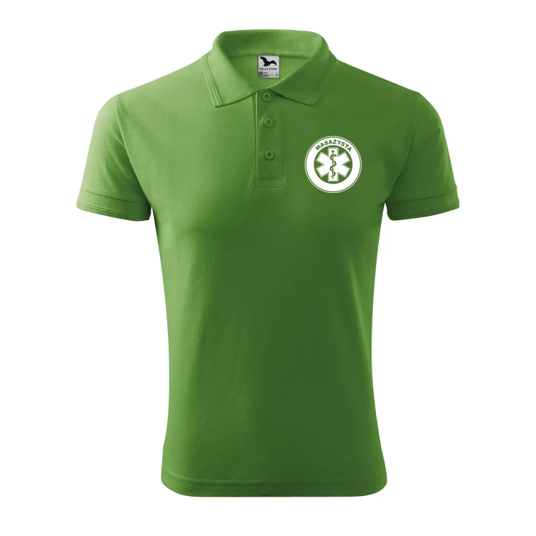 Koszulka polo męska z logo na sercu i plecach z nadrukiem MASAŻYSTA 200g Pique Polo 203 koszulka polo WSZYSTKIE KOLORY (16).webp