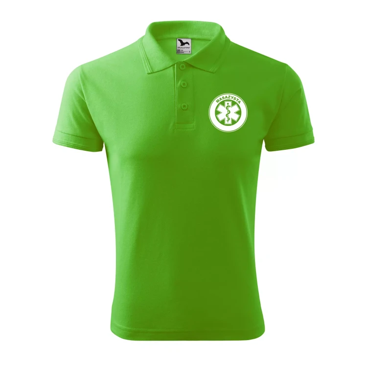 Koszulka polo męska z logo na sercu i plecach z nadrukiem MASAŻYSTA 200g Pique Polo 203 koszulka polo WSZYSTKIE KOLORY (17).webp