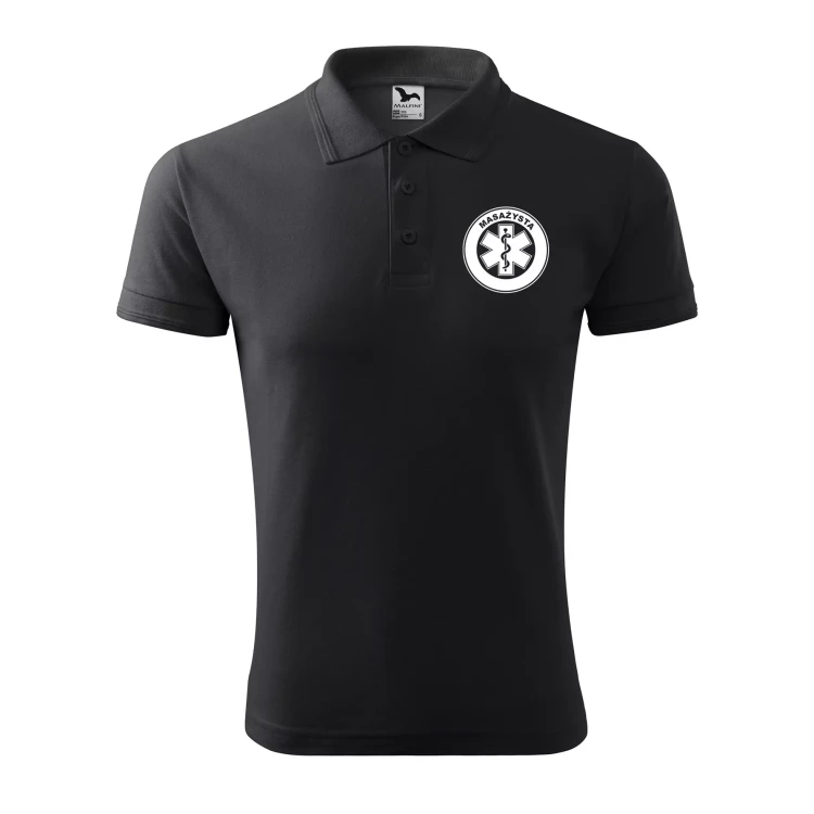 Koszulka polo męska z logo na sercu i plecach z nadrukiem MASAŻYSTA 200g Pique Polo 203 koszulka polo WSZYSTKIE KOLORY (20).webp