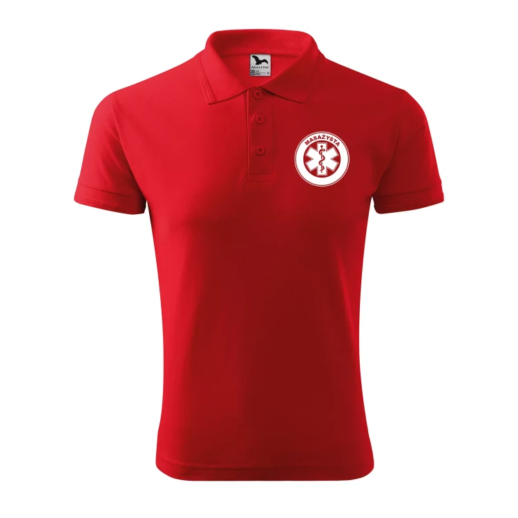 Koszulka polo męska z logo na sercu i plecach z nadrukiem MASAŻYSTA 200g Pique Polo 203 koszulka polo WSZYSTKIE KOLORY (21).webp