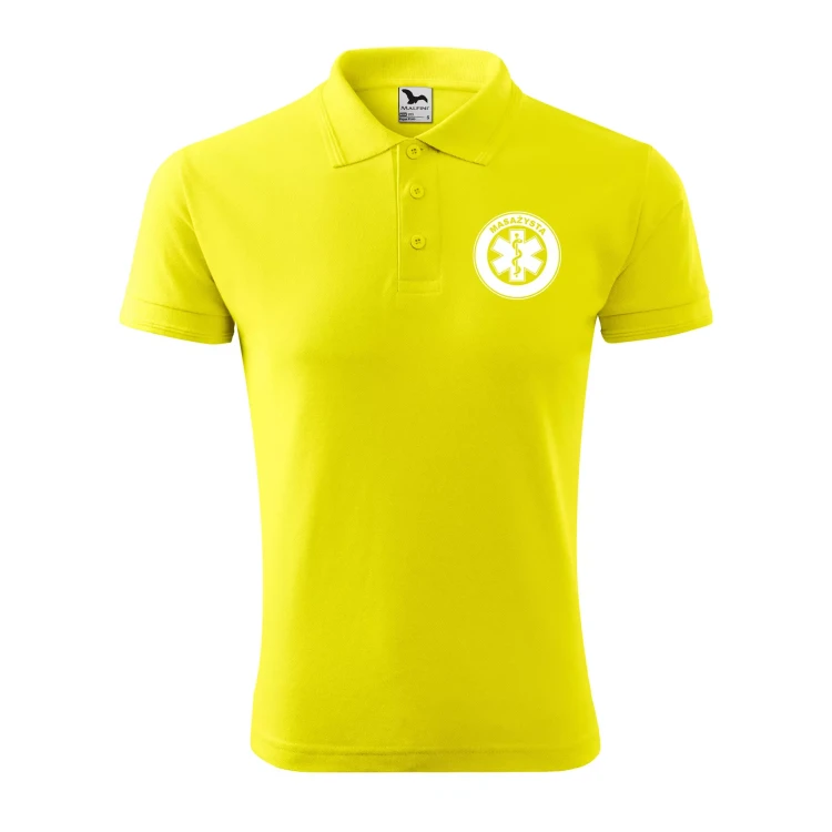 Koszulka polo męska z logo na sercu i plecach z nadrukiem MASAŻYSTA 200g Pique Polo 203 koszulka polo WSZYSTKIE KOLORY (25).webp