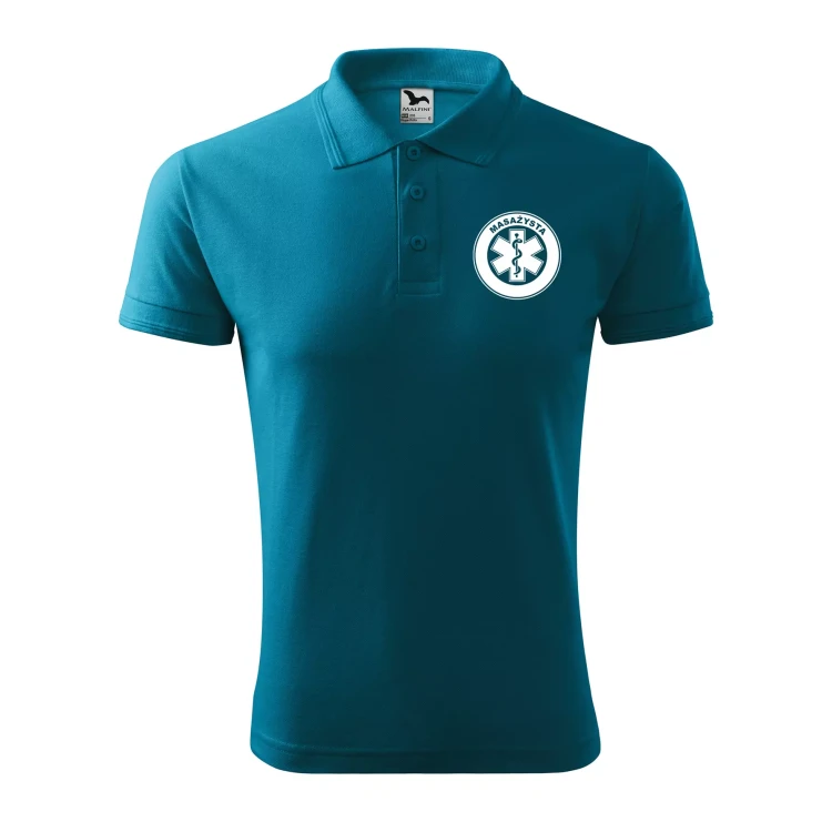 Koszulka polo męska z logo na sercu i plecach z nadrukiem MASAŻYSTA 200g Pique Polo 203 koszulka polo WSZYSTKIE KOLORY (26).webp