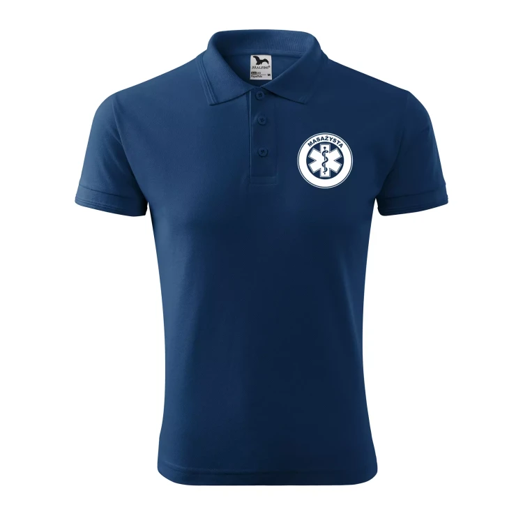 Koszulka polo męska z logo na sercu i plecach z nadrukiem MASAŻYSTA 200g Pique Polo 203 koszulka polo WSZYSTKIE KOLORY (29).webp