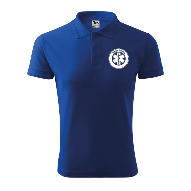 Koszulka polo męska z logo na sercu i plecach z nadrukiem MASAŻYSTA 200g Pique Polo 203 koszulka polo WSZYSTKIE KOLORY (30).webp