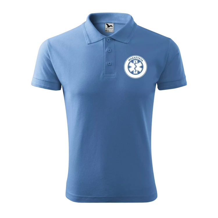 Koszulka polo męska z logo na sercu i plecach z nadrukiem MASAŻYSTA 200g Pique Polo 203 koszulka polo WSZYSTKIE KOLORY (31).webp