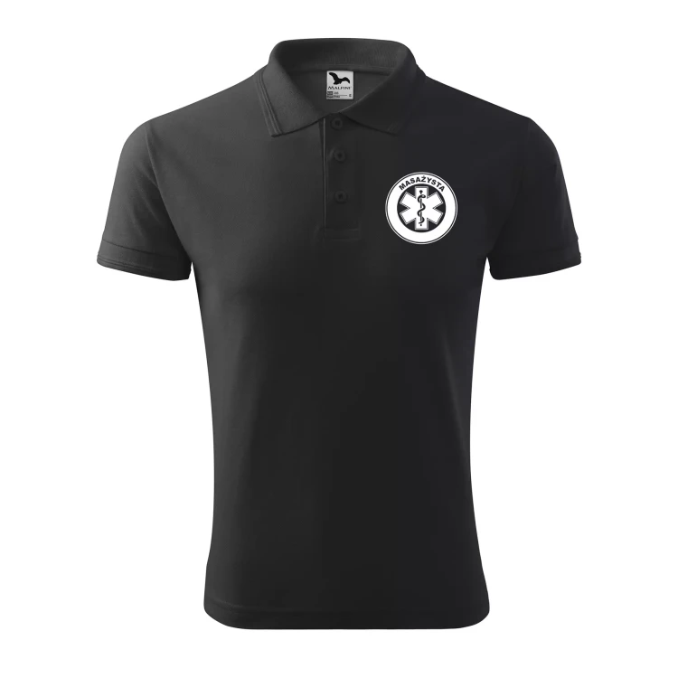 Koszulka polo męska z logo na sercu i plecach z nadrukiem MASAŻYSTA 200g Pique Polo 203 koszulka polo WSZYSTKIE KOLORY (33).webp
