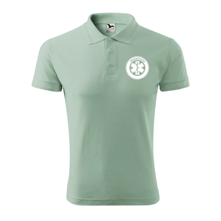 Koszulka polo męska z logo na sercu i plecach z nadrukiem MASAŻYSTA 200g Pique Polo 203 koszulka polo WSZYSTKIE KOLORY (35).webp