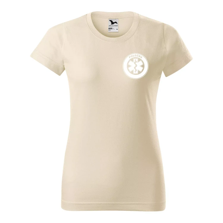 Koszulka damska BASIC 134 medyczna z krótkim rękawem z logo na sercu i plecach z nadrukiem POŁOŻNA logo 160 gm² koszulka krótki rękaw WSZYSTKIE KOLORY  (2).webp