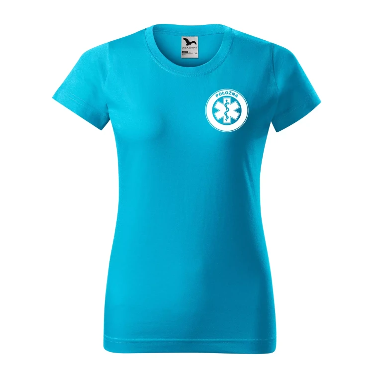 Koszulka damska BASIC 134 medyczna z krótkim rękawem z logo na sercu i plecach z nadrukiem POŁOŻNA logo 160 gm² koszulka krótki rękaw WSZYSTKIE KOLORY  (6).webp