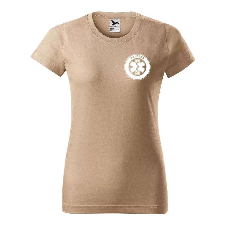 Koszulka damska BASIC 134 medyczna z krótkim rękawem z logo na sercu i plecach z nadrukiem POŁOŻNA logo 160 gm² koszulka krótki rękaw WSZYSTKIE KOLORY  (10).webp