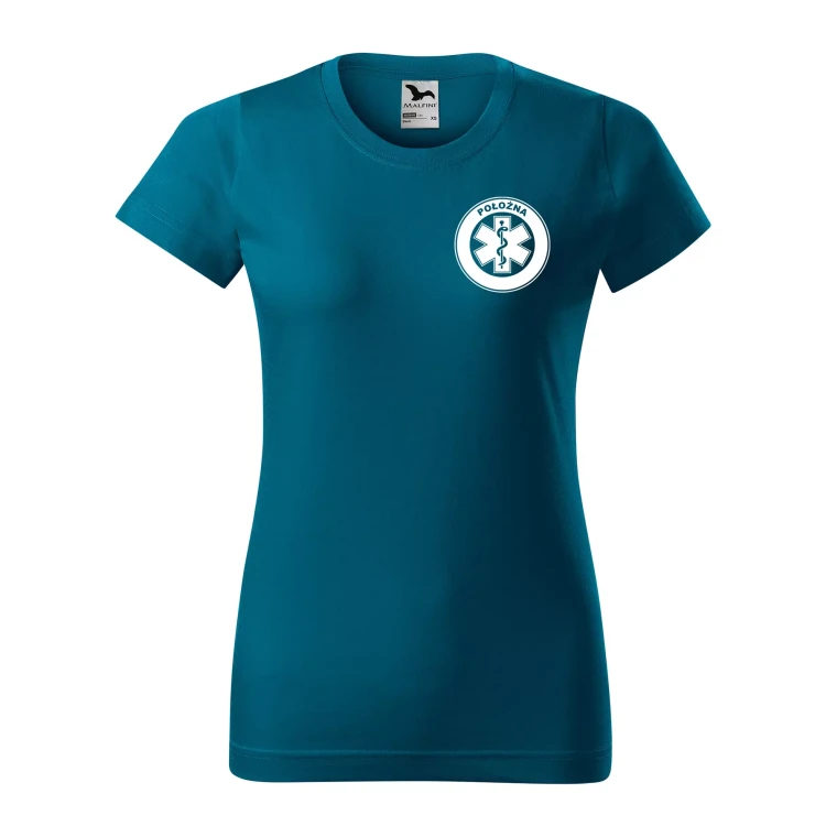 Koszulka damska BASIC 134 medyczna z krótkim rękawem z logo na sercu i plecach z nadrukiem POŁOŻNA logo 160 gm² koszulka krótki rękaw WSZYSTKIE KOLORY  (11).webp