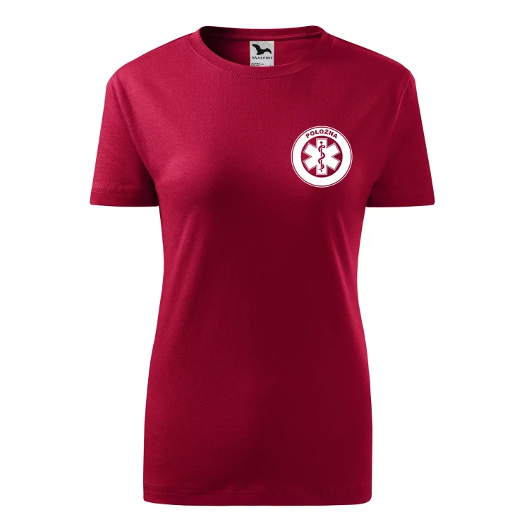 Koszulka damska BASIC 134 medyczna z krótkim rękawem z logo na sercu i plecach z nadrukiem POŁOŻNA logo 160 gm² koszulka krótki rękaw WSZYSTKIE KOLORY  (13).webp