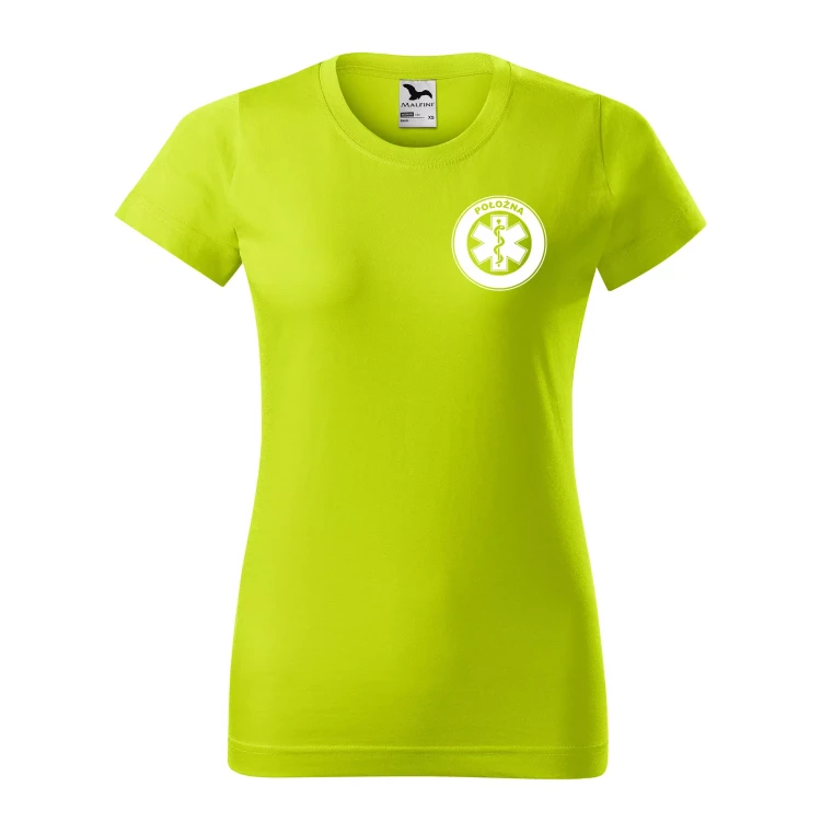 Koszulka damska BASIC 134 medyczna z krótkim rękawem z logo na sercu i plecach z nadrukiem POŁOŻNA logo 160 gm² koszulka krótki rękaw WSZYSTKIE KOLORY  (16).webp