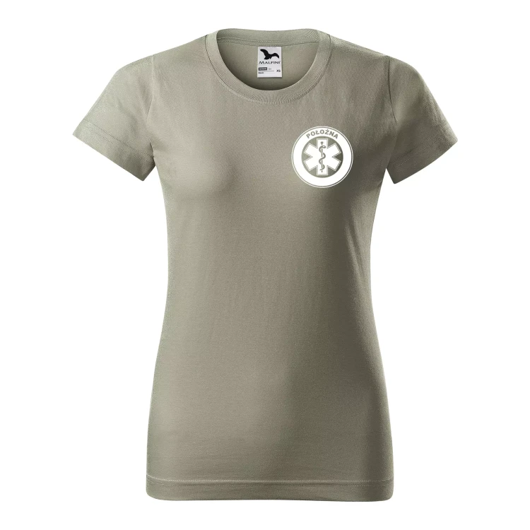 Koszulka damska BASIC 134 medyczna z krótkim rękawem z logo na sercu i plecach z nadrukiem POŁOŻNA logo 160 gm² koszulka krótki rękaw WSZYSTKIE KOLORY  (20).webp