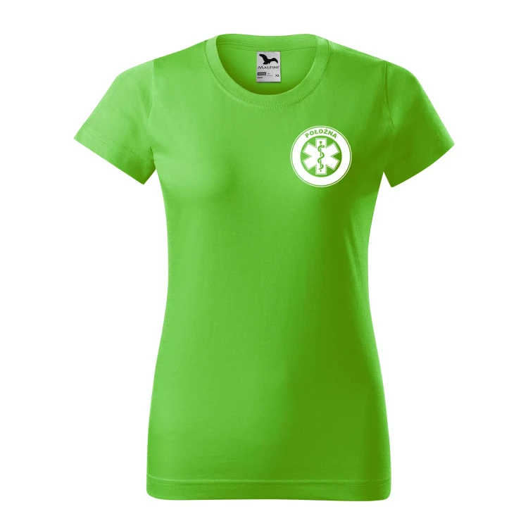 Koszulka damska BASIC 134 medyczna z krótkim rękawem z logo na sercu i plecach z nadrukiem POŁOŻNA logo 160 gm² koszulka krótki rękaw WSZYSTKIE KOLORY  (22).webp