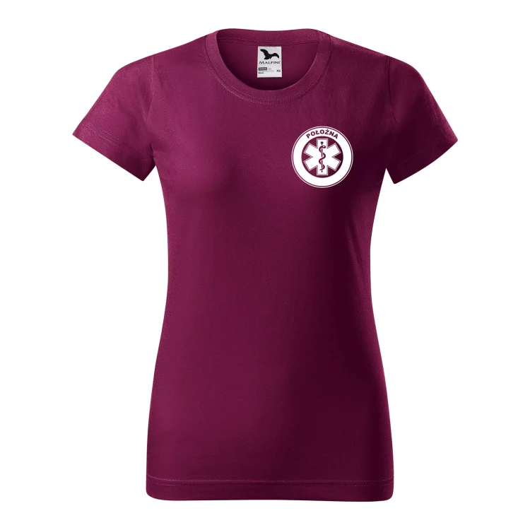 Koszulka damska BASIC 134 medyczna z krótkim rękawem z logo na sercu i plecach z nadrukiem POŁOŻNA logo 160 gm² koszulka krótki rękaw WSZYSTKIE KOLORY  (24).webp