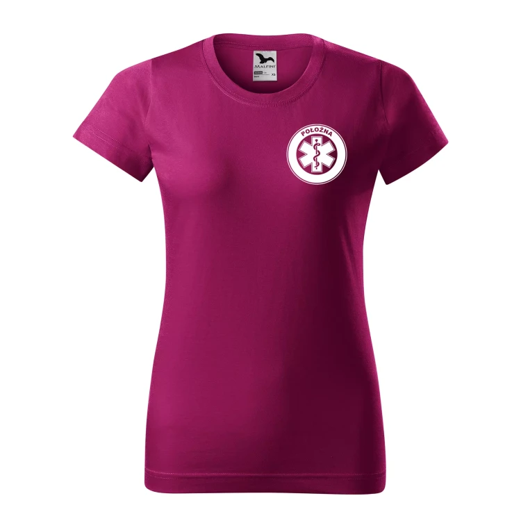 Koszulka damska BASIC 134 medyczna z krótkim rękawem z logo na sercu i plecach z nadrukiem POŁOŻNA logo 160 gm² koszulka krótki rękaw WSZYSTKIE KOLORY  (25).webp