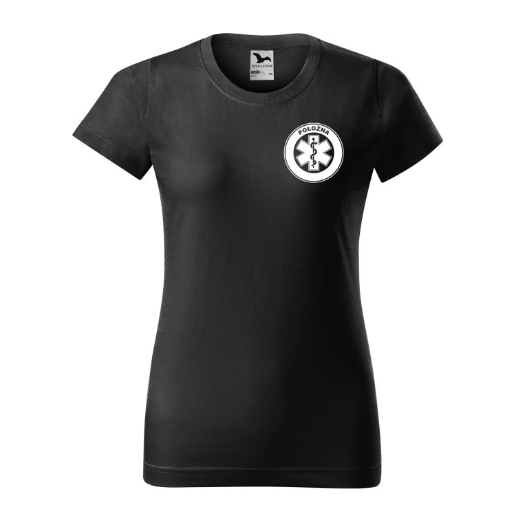 Koszulka damska BASIC 134 medyczna z krótkim rękawem z logo na sercu i plecach z nadrukiem POŁOŻNA logo 160 gm² koszulka krótki rękaw WSZYSTKIE KOLORY  (27).webp