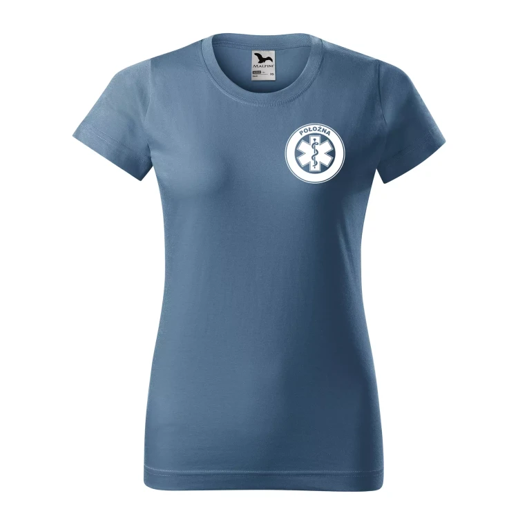 Koszulka damska BASIC 134 medyczna z krótkim rękawem z logo na sercu i plecach z nadrukiem POŁOŻNA logo 160 gm² koszulka krótki rękaw WSZYSTKIE KOLORY  (28).webp