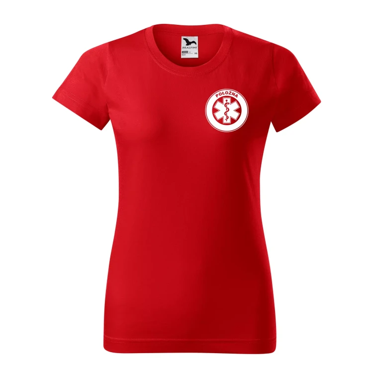 Koszulka damska BASIC 134 medyczna z krótkim rękawem z logo na sercu i plecach z nadrukiem POŁOŻNA logo 160 gm² koszulka krótki rękaw WSZYSTKIE KOLORY  (29).webp