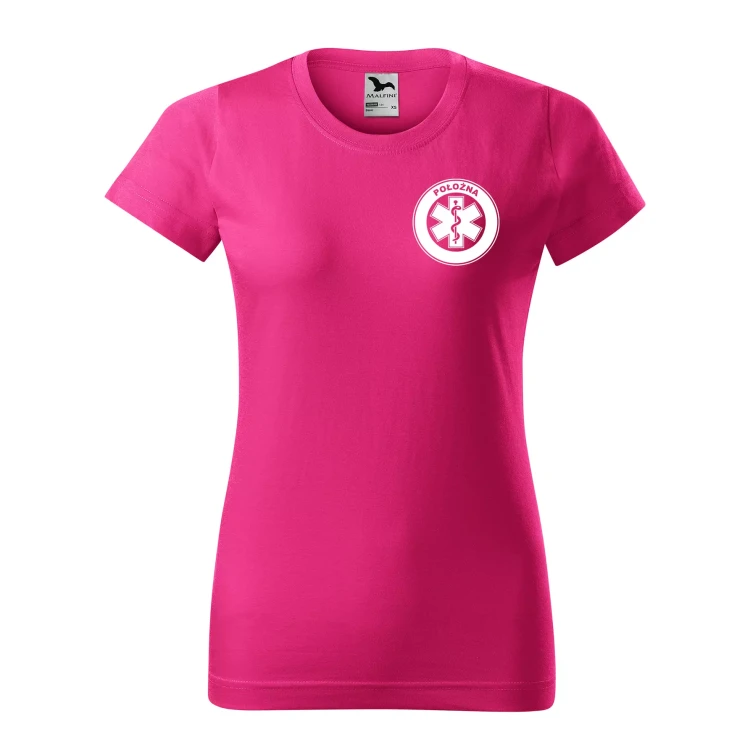 Koszulka damska BASIC 134 medyczna z krótkim rękawem z logo na sercu i plecach z nadrukiem POŁOŻNA logo 160 gm² koszulka krótki rękaw WSZYSTKIE KOLORY  (30).webp