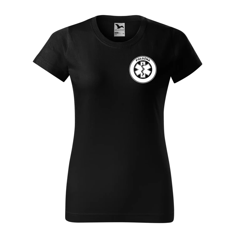 Koszulka damska BASIC 134 medyczna z krótkim rękawem z logo na sercu i plecach z nadrukiem POŁOŻNA logo 160 gm² koszulka krótki rękaw WSZYSTKIE KOLORY  (31).webp