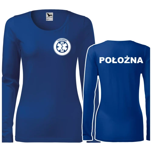 Koszulka damska z długim rękawem Slim 139 z logo własnym nadrukiem POŁOŻNA na sercu i plecach odzież reklamowa 180 gm² WSZYSTKIE KOLORY (1).webp