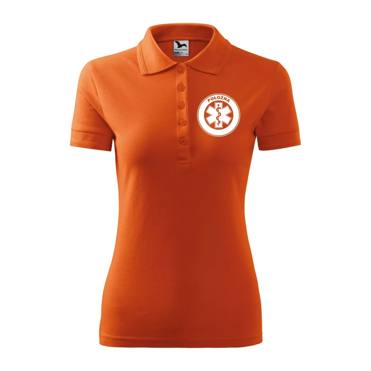 Koszulka damska polo z logo na sercu i plecach z nadrukiem POŁOŻNA logo firmy 200 gm² Pique Polo 210 koszulka polo WSZYSTKIE KOLORY (9).webp