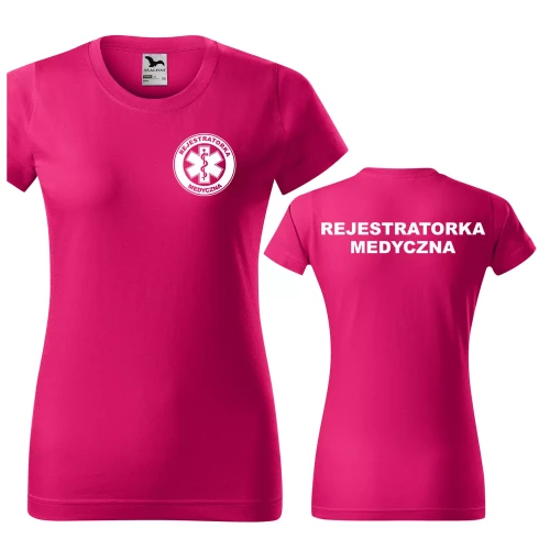 Koszulka damska BASIC 134 medyczna z krótkim rękawem z logo na sercu i plecach z nadrukiem REJESTRATORKA MEDYCZNA logo 160 gm² koszulka krótki rękaw W (1).webp