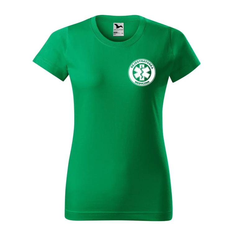 Koszulka damska BASIC 134 medyczna z krótkim rękawem z logo na sercu i plecach z nadrukiem REJESTRATORKA MEDYCZNA logo 160 gm² koszulka krótki ręka (4).webp