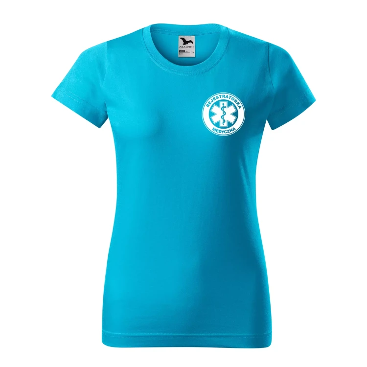 Koszulka damska BASIC 134 medyczna z krótkim rękawem z logo na sercu i plecach z nadrukiem REJESTRATORKA MEDYCZNA logo 160 gm² koszulka krótki ręka (6).webp